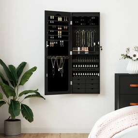 vidaXL Dulap de bijuterii cu oglindă de perete, negru, 37,5x10x106 cm