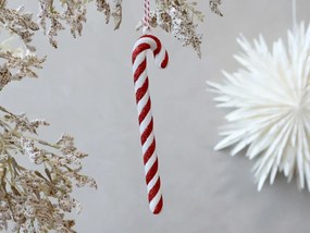 Ornament clasic de Crăciun în formă de bastonaș roșu cu alb, pictat manual, „Classic Cane”