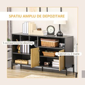HOMCOM Dulap Modern pentru Living și Dormitor cu Ușă Dublă și 5 Compartimente Deschise, Design Elegant, Negru | Aosom Romania