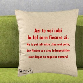 Cadou pentru Iubita - Perna Personalizata Azi Te Voi Iubi, 40x40 cm, Bej, Husa Detasabila, Perna Inclusa, BEKZ®
