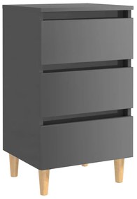 805903 vidaXL Noptieră cu picioare lemn masiv, gri extralucios, 40x35x69 cm