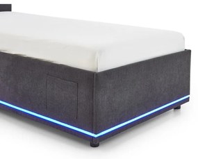 Pat pentru copii gri închis tapițat cu spațiu de depozitare cu somieră 90x200 cm Circle – Meise Möbel