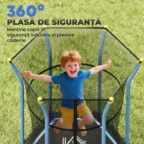 HOMCOM Trambulină Elastică pentru Copii 3-10 Ani cu Intrare cu Fermoar și Țevi Căptușite, Ø163,5x190 cm, Albastru | Aosom Romania