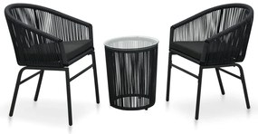 vidaXL Set mobilier de bistro cu perne, 3 piese, negru, ratan PE