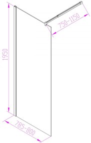 Cabină de duș Walker walk-in WI01-80 80x195 cm, cu sticlă de 8 mm