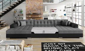 Coltar extensibil 5 locuri, ELTAP, Vento, 359x165x87 cm, lemn/poliester, gri/negru