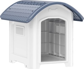 PawHut Cușcă pentru câine de exterior, casă pentru câine din plastic cu podea ridicată și amovibilă, acoperiș impermeabil, gri | Aosom Romania