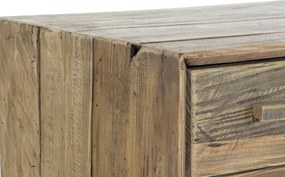 Comodă TV living din lemn reciclat, natur, cu 4 uși, 2 sertare, 2 nișe deschise și picioare oblice, finisaj antichizat, 65 x 180 x 48 cm, „Aubeline”