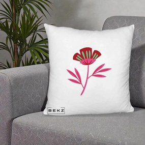 Perna Decorativa Floare Macul Roz-Rosu Grafic, 40x40 cm, Alb Pufos, Husa Detasabila, Perna Inclusa, BEKZ®