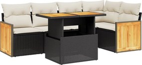 vidaXL Set mobilier de grădină cu perne, 6 piese, negru, poliratan