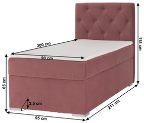 Pat boxspring, pat de o persoană, roz antic, 90x200, dreapta, ESHLY