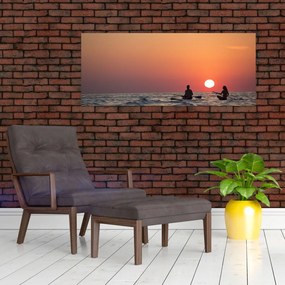 Tablou cu canoiști în apus de soare (120x50 cm)