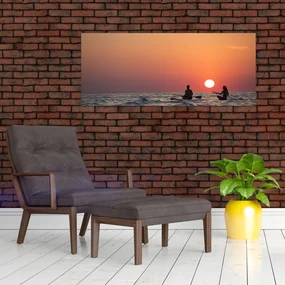 Tablou cu canoiști în apus de soare (120x50 cm)