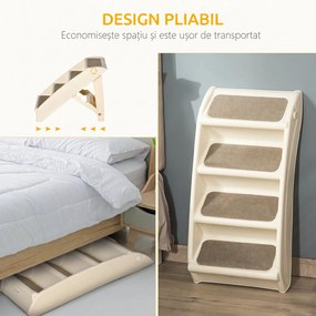 PawHut Scară Pliabilă pentru Câini cu 4 Trepte Antiderapante, Scară din PP pentru Animale de Companie, 62x38x49,5 cm, Bej