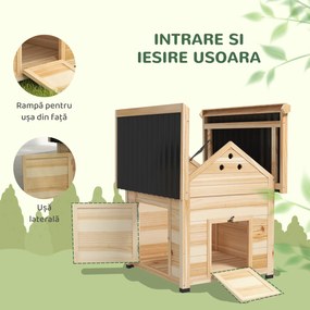 PawHut Căsuță pentru Rațe de Exterior, Adăpost pentru Rațe cu Rampă, Podea Detașabilă, Acoperiș Înclinat și Orificii de Ventilație, 78x90x92 cm, Lemn | Aosom Romania