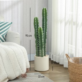 HOMCOM Plantă artificială Cactus mare 95 cm cu ghiveci, realist pentru casă, birou, verde | Aosom Romania