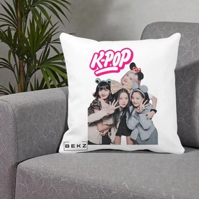 Perna Personalizata BLACKPINK K-Pop Grup Pozitii Amuzante, 40x40 cm, Alba Mata, Husa Detasabila, Perna Inclusa, BEKZ®