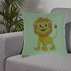 Perna Decorativa Pui de Leu Kawaii, 40x40 cm, Verde, Husa Detasabila, Perna Inclusa, BEKZ®