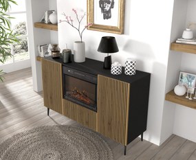 Dulap cu bioșemineu electric F 2D1K Rowanna (Stejar artisan + Negru). 1125063