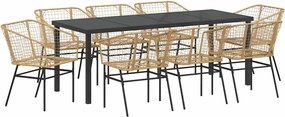 vidaXL Set de masă pentru grădină 9 pcs Maro poliratan