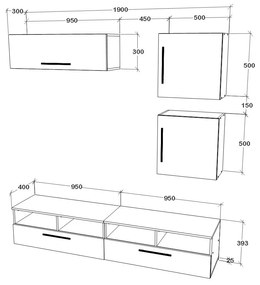 Living Kos haaus V15, Negru/Alb Lucios, MDF, L 190 cm