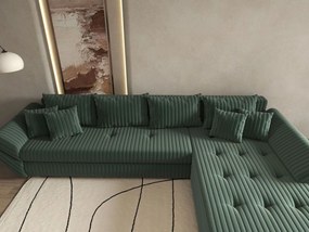 Colțar extensibil dumonde cu ladă de depozitare si sezut confortabil din spuma high-density, Loana XL Ambience Verde II 335x185 cm