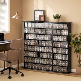 HOMCOM Dulap Suport Cd/dvd, Bibliotecă Con 8 Rafturi E 18 Rafturi Regolabili, Negru | Aosom Romania