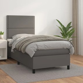 3142759 vidaXL Pat box spring cu saltea, gri, 90x190 cm, piele ecologică