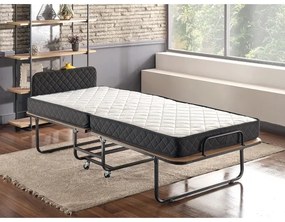 Pat metalic pliabil HERON, 90 x 204 cm, pentru o persoană, cu saltea, alb