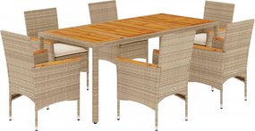 vidaXL Set mobilier grădină cu perne 7 piese bej poliratan/lemn acacia
