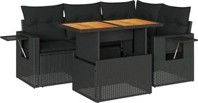 vidaXL Set mobilier de grădină cu perne, 5 piese, negru, poliratan