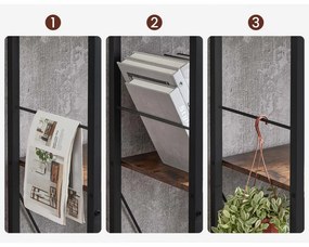 Biblioteca Living, Maro Rustic / Negru, PAL / Metal, 5 Rafturi