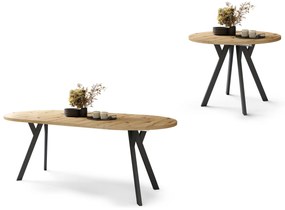 Mazzoni ALDO Stejar Artisan/picioare negre - MASĂ ROTUNDĂ STIL LOFT PENTRU SALON/SUFRAGERIE EXTENSIBILĂ CU PICIOARE ÎN FORMĂ DE "Y"