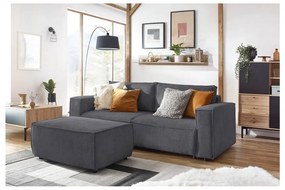 Taburet gri închis cu tapițerie din catifea reiată Nihad – Bobochic Paris