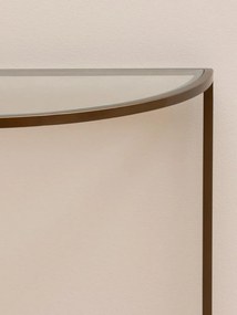 Consolă din sticlă și alamă antichizată, formă semirotund, 2 rafturi, finisaj vintage, 70×35×75.5 cm, „Astria"