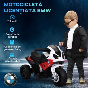 HOMCOM Motoreta Electrică pentru Copii BMW S1000RR, 3 Roti, Efecte Sonore și Luminoase, Roșu | Aosom Romania