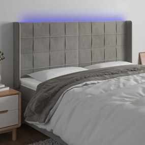 3124108 vidaXL Tăblie de pat cu LED, gri deschis, 183x16x118/128 cm, catifea