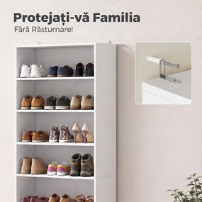 HOMCOM Pantofar cu Rafturi Reglabile, pentru 21 de Perechi, Alb | Aosom Romania
