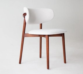 Scaun lemn masiv nuc Ming /Stejar Tapițerie Alb, 56 × 50 × 74 cm - Natur