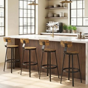 HOMCOM Set 2 Scaune de Bar, Șezuturi Rustice cu Spătar și Suport pentru Picioare, Maro Rustic | Aosom Romania