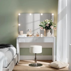 SEA812 - Set Masa toaleta, 110 cm, moderna cosmetica machiaj oglinda cu sau fără LED, masuta vanity cu sau fără Scaun - Alb Lucios