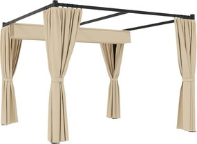 Outsunny Pergola 3 x 3(m) cu acoperis copertina retractabila si perdele, Foisor de exterior cu cadru metalic pentru gradina, Adapost de soare