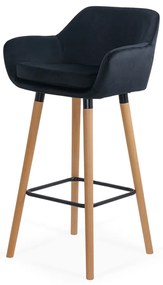 Scaun de bar negru ABS 1271 din catifea cu picioare din lemn