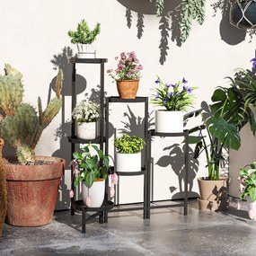 Outsunny Suport pentru plante 6 nivele etajeră plante ajustabil și pliabil din metal design fără șuruburi negru 60 x 40 x 80 cm | Aosom Romania