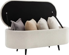 Bancheta alba cu spatiu de depozitare, Tesatura Boucle, VOQUE 110cm