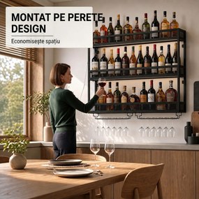 HOMCOM Suport de perete pentru vin cu LED, stil industrial, metal negru | Aosom Romania