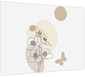 Tablou - Flori bej cu fluture N⁰4 (70x50 cm)