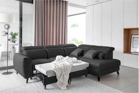 Colțar gri închis extensibil/cu spațiu de depozitare cu tapițerie din catifea (cu colț pe partea dreaptă/în formă de ”L”) Noble – ELTAP