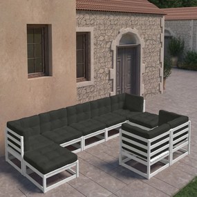 3077155 vidaXL Set mobilier grădină cu perne, 9 piese, lemn masiv de pin alb