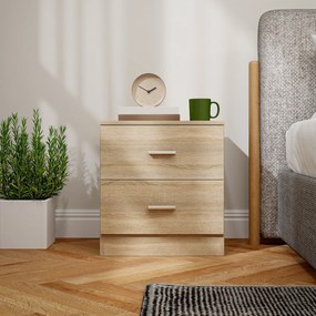 HOMCOM Masuta de Noapte cu 2 Sertare Masuta Auxiliara pentru Sufragerie Dormitor Incarcare 30 kg 45x39,5x49 cm Lemn Natural | Aosom Romania